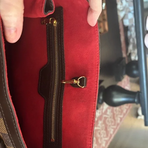 Louis Vuitton Brown Damier Ebene Tote with Red Interior - Picture 11 of 16